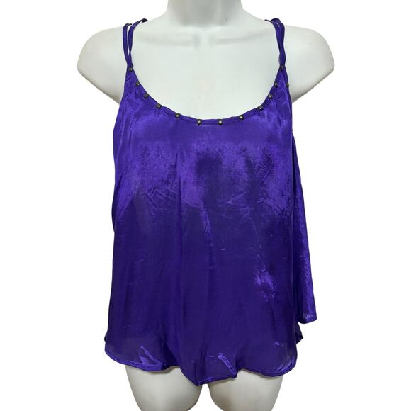 Free People NWOT Halter Cami Tank Top Size L Purple Studded Backless Viscose - Picture 1 of 6
